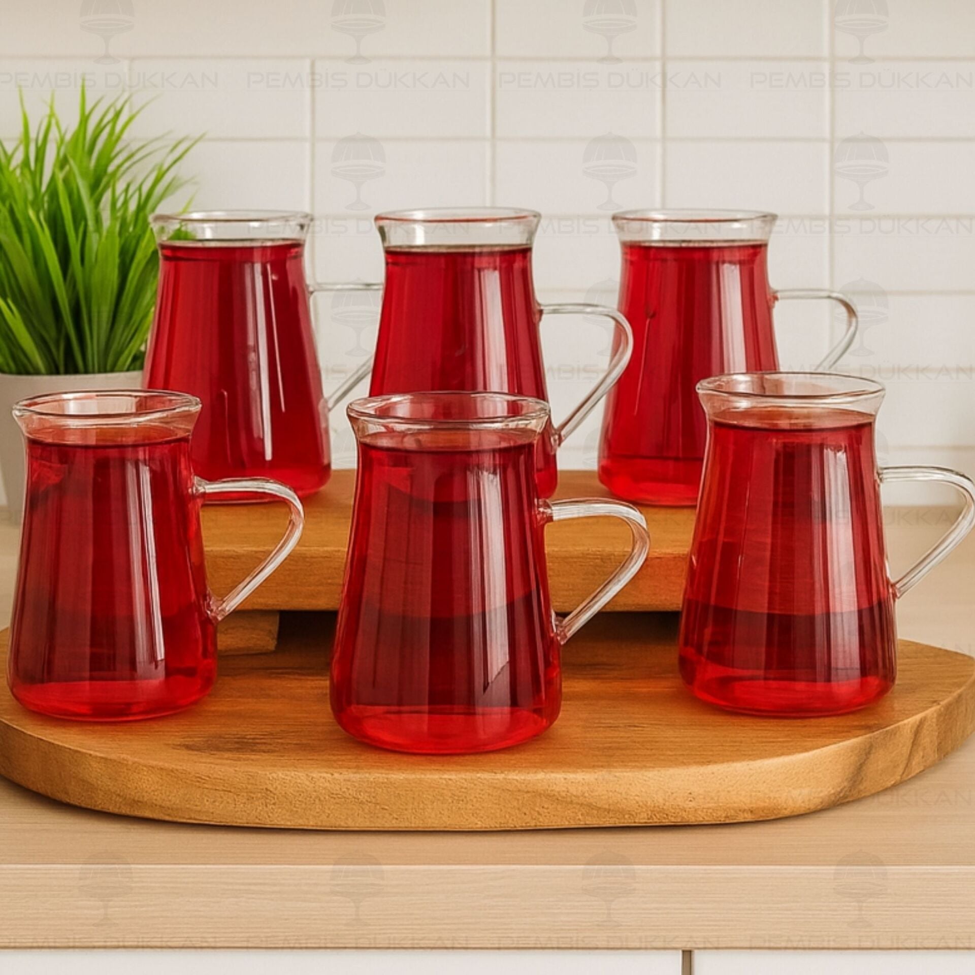 6LI HAZAN BOROSİLİKAT CAM, KULPLU ÇAY BARDAĞI