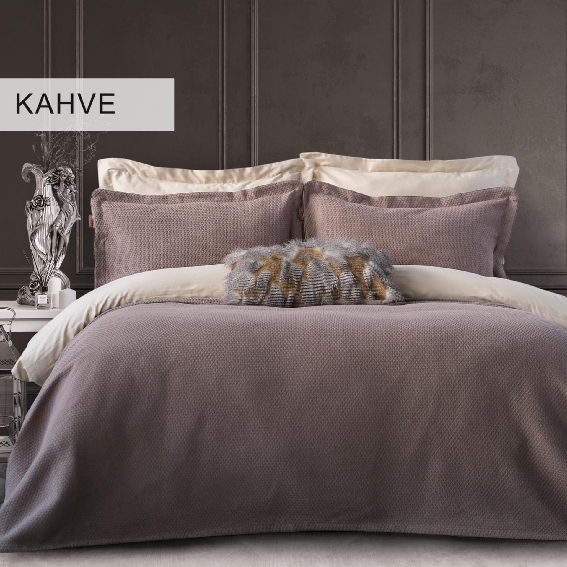 VANESSA ÇİFT KİŞİLİK YATAK ÖRTÜSÜ SET - KAHVE