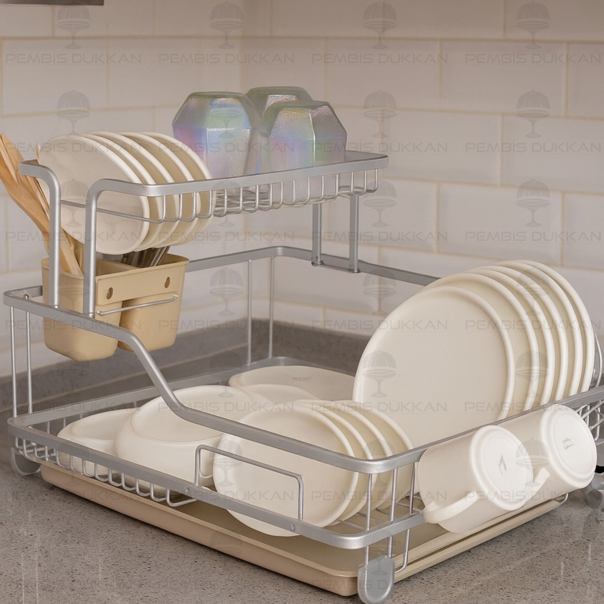 Krem Alüminyum, 2 Katlı Teka Bulaşıklık (005)