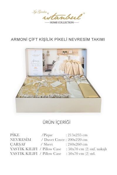 Armoni Sarı Çift Kişilik Pikeli Nevresim Takımı