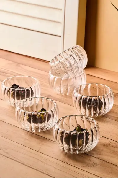 BOWY LİNE 6LI ÇİFT CİDARLI ÇİZGİLİ CAM SOSLUK & REÇELİK (17581)