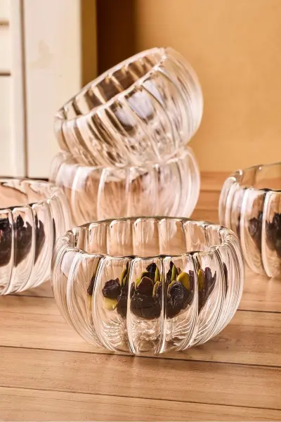 BOWY LİNE 6LI ÇİFT CİDARLI ÇİZGİLİ CAM SOSLUK & REÇELİK (17581)