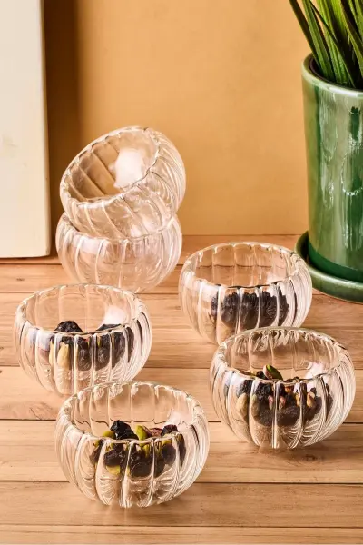 BOWY LİNE 6LI ÇİFT CİDARLI ÇİZGİLİ CAM SOSLUK & REÇELİK (17581)