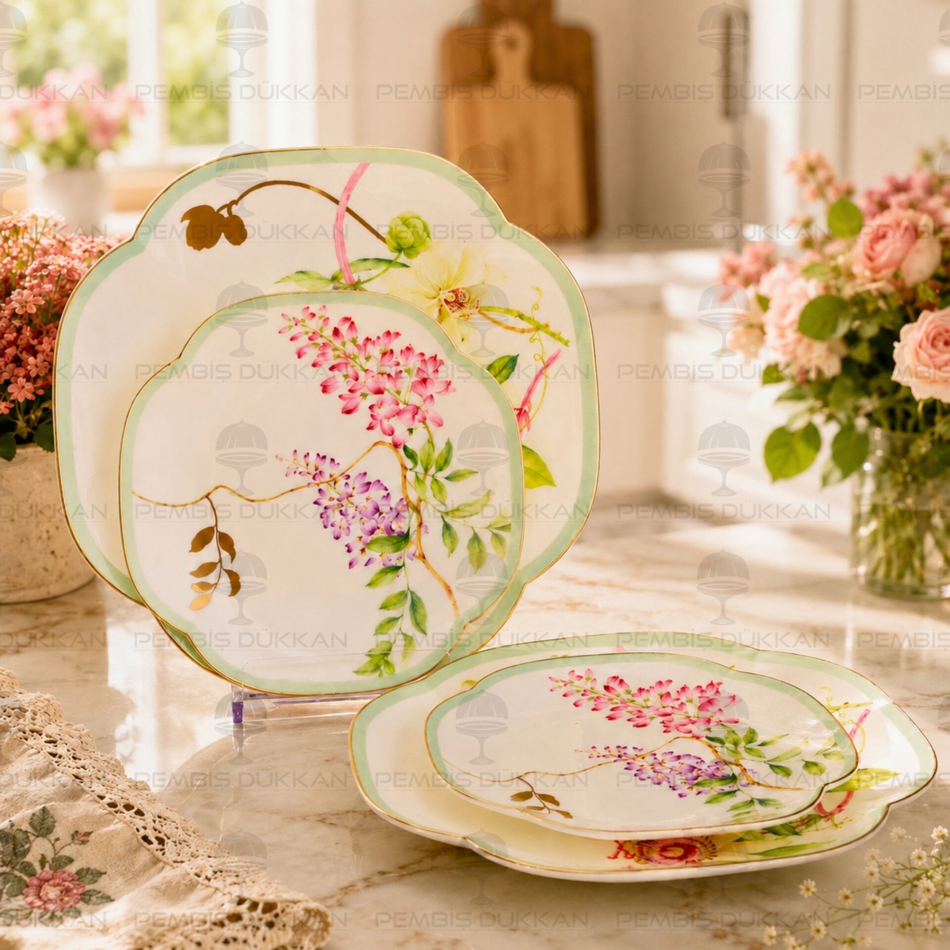 HAPPİLY 4 PARÇA 2Lİ PASTA TABAĞI 19CM & 2Lİ SERVİS TABAĞI 25CM