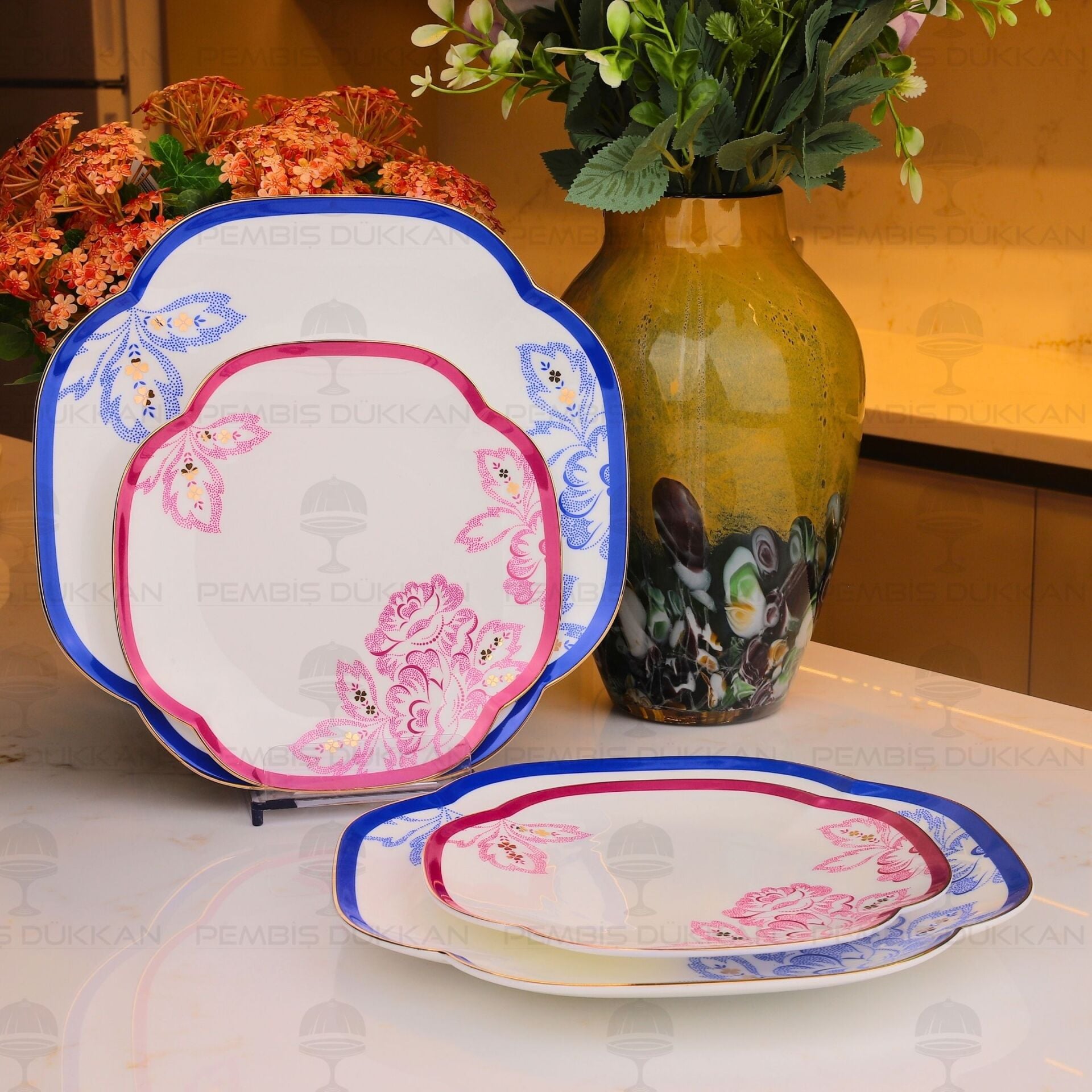 ELORİA 4 PARÇA SET- 2Lİ PASTA TABAĞI 19CM & 2Lİ SERVİS TABAĞI 25CM