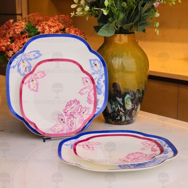 ELORİA 4 PARÇA SET- 2Lİ PASTA TABAĞI 19CM & 2Lİ SERVİS TABAĞI 25CM