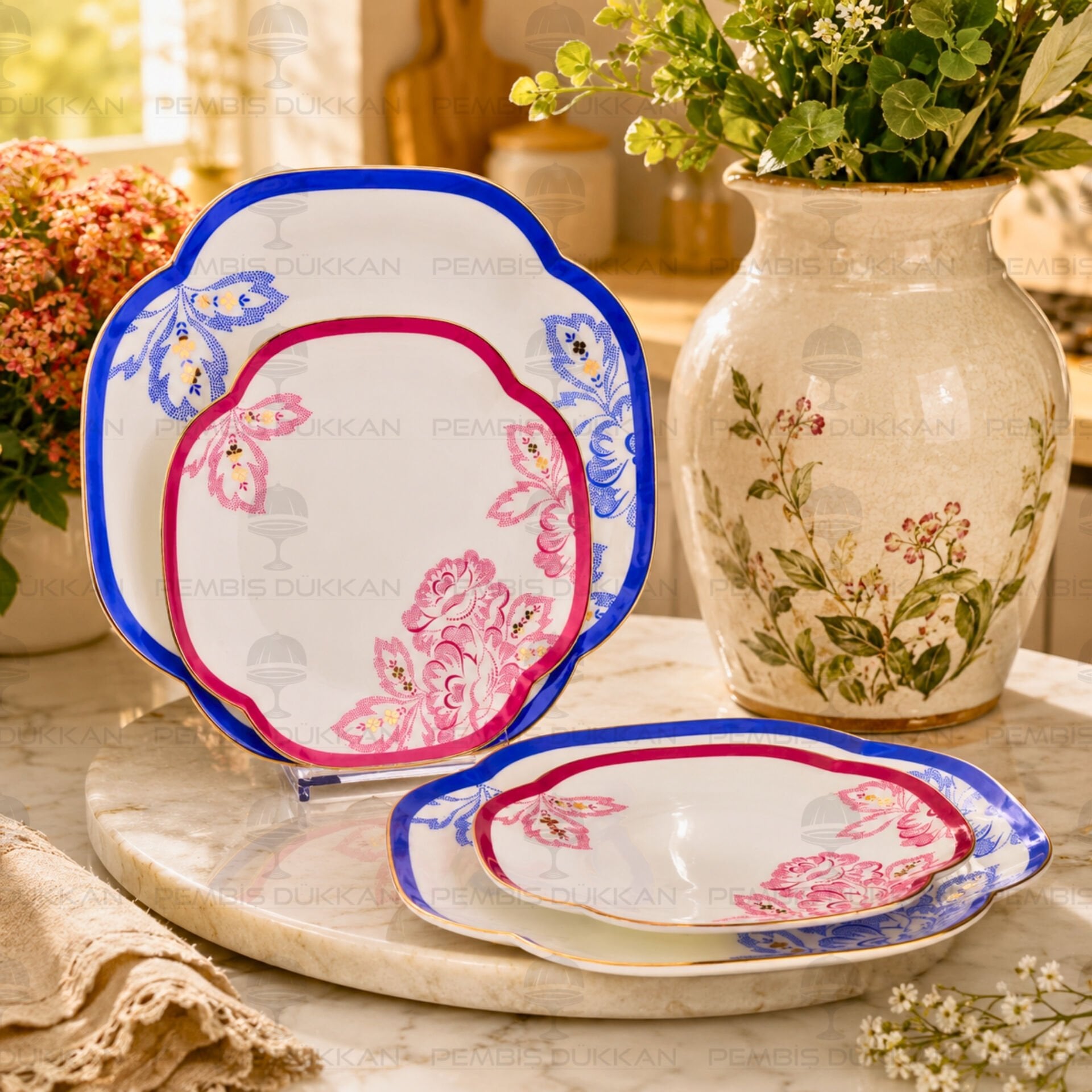 ELORİA 4 PARÇA SET- 2Lİ PASTA TABAĞI 19CM & 2Lİ SERVİS TABAĞI 25CM