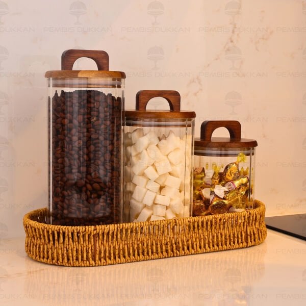 3LÜ LENNY TEZGAH ÜSTÜ AKASYA KAPAKLI KAVANOZ KOMBİN SET (1710 - 9R28)