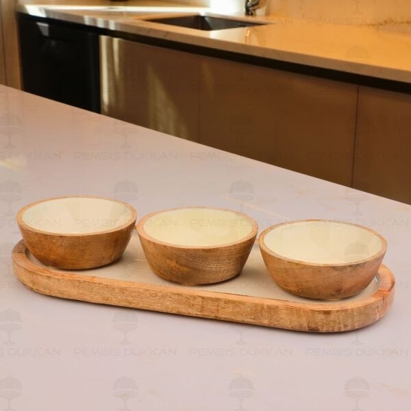 MANGO AGACI 30CM KREM STANDLI ÜÇLÜ KASE SETİ (THN38114)