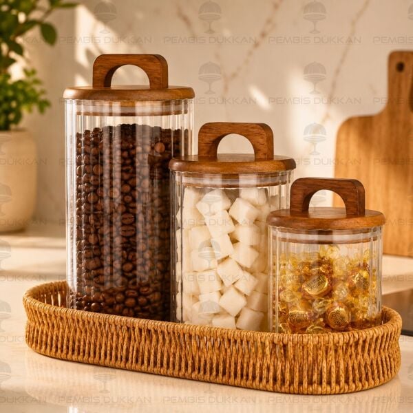 3LÜ LENNY TEZGAH ÜSTÜ AKASYA KAPAKLI KAVANOZ KOMBİN SET (1710 - 9R28)