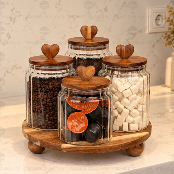 4lü Kalpli Tezgah Üstü Kavanoz Kombin Set (76755-0133-0134-0135)