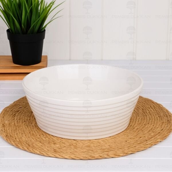 1 ADET ÇİZGİLİ 24CM PORSELEN MASA ORTASI SALATA & MEZE SERVİS (GNL3465)