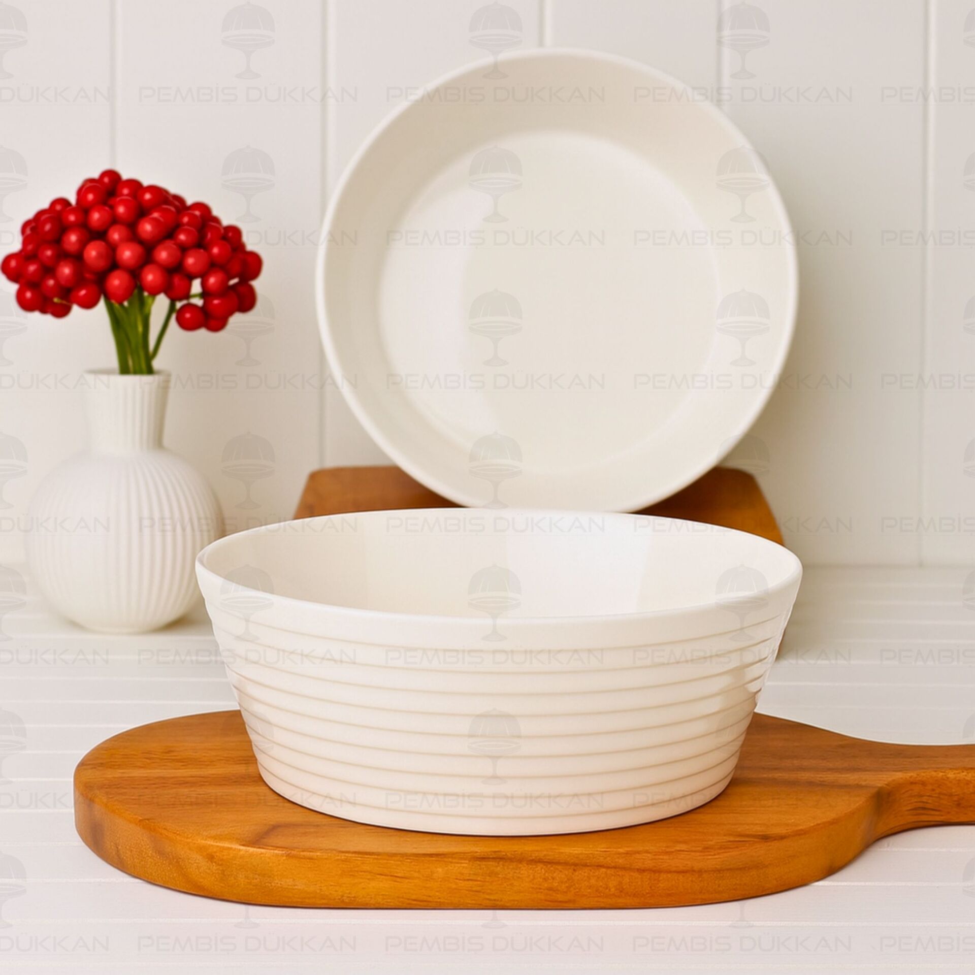 1 ADET ÇİZGİLİ 24CM PORSELEN MASA ORTASI SALATA & MEZE SERVİS (GNL3465)