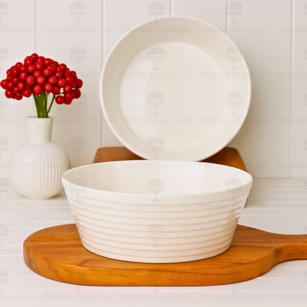 1 ADET ÇİZGİLİ 24CM PORSELEN MASA ORTASI SALATA & MEZE SERVİS (GNL3465)