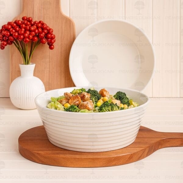 1 ADET ÇİZGİLİ 24CM PORSELEN MASA ORTASI SALATA & MEZE SERVİS (GNL3465)