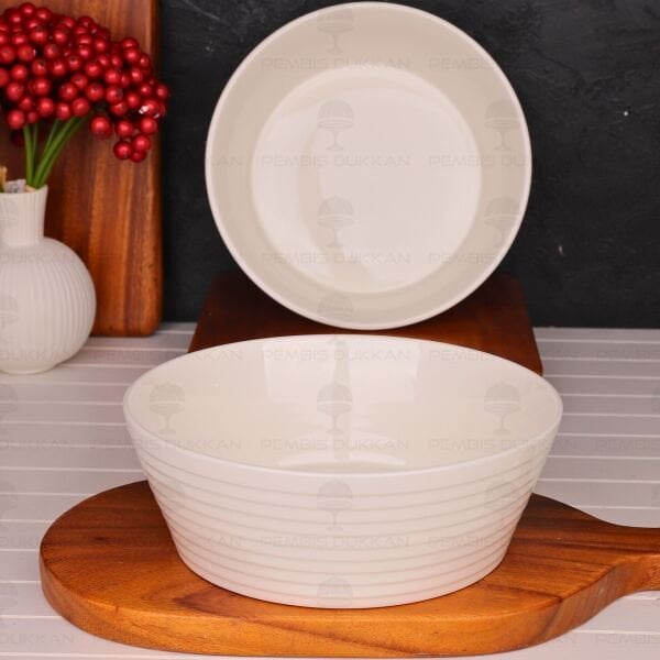 1 ADET ÇİZGİLİ 24CM PORSELEN MASA ORTASI SALATA & MEZE SERVİS (GNL3465)