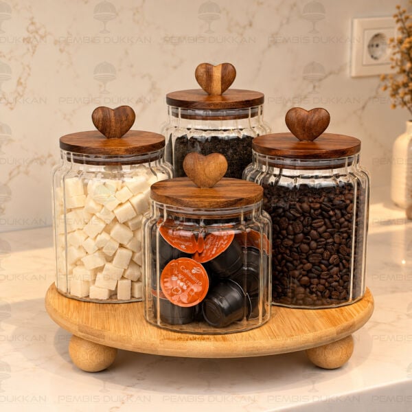4lü Kalpli Tezgah Üstü Kavanoz Kombin Set (1092-0133-0134-0135)