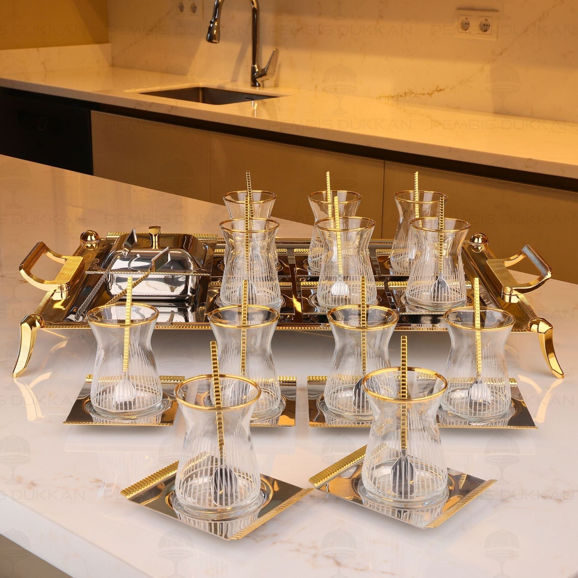 TİAMO MİOS GOLD 12 KİŞİLİK 40 PARÇA AYAKLI ÇAY SET