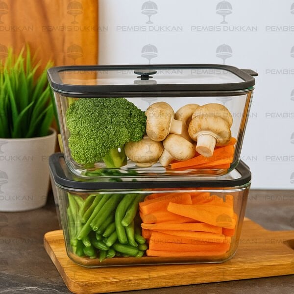 SİYAH 2620ML SİLİKON VAKUMLU, CAM SAKLAMA KABI (3H04)