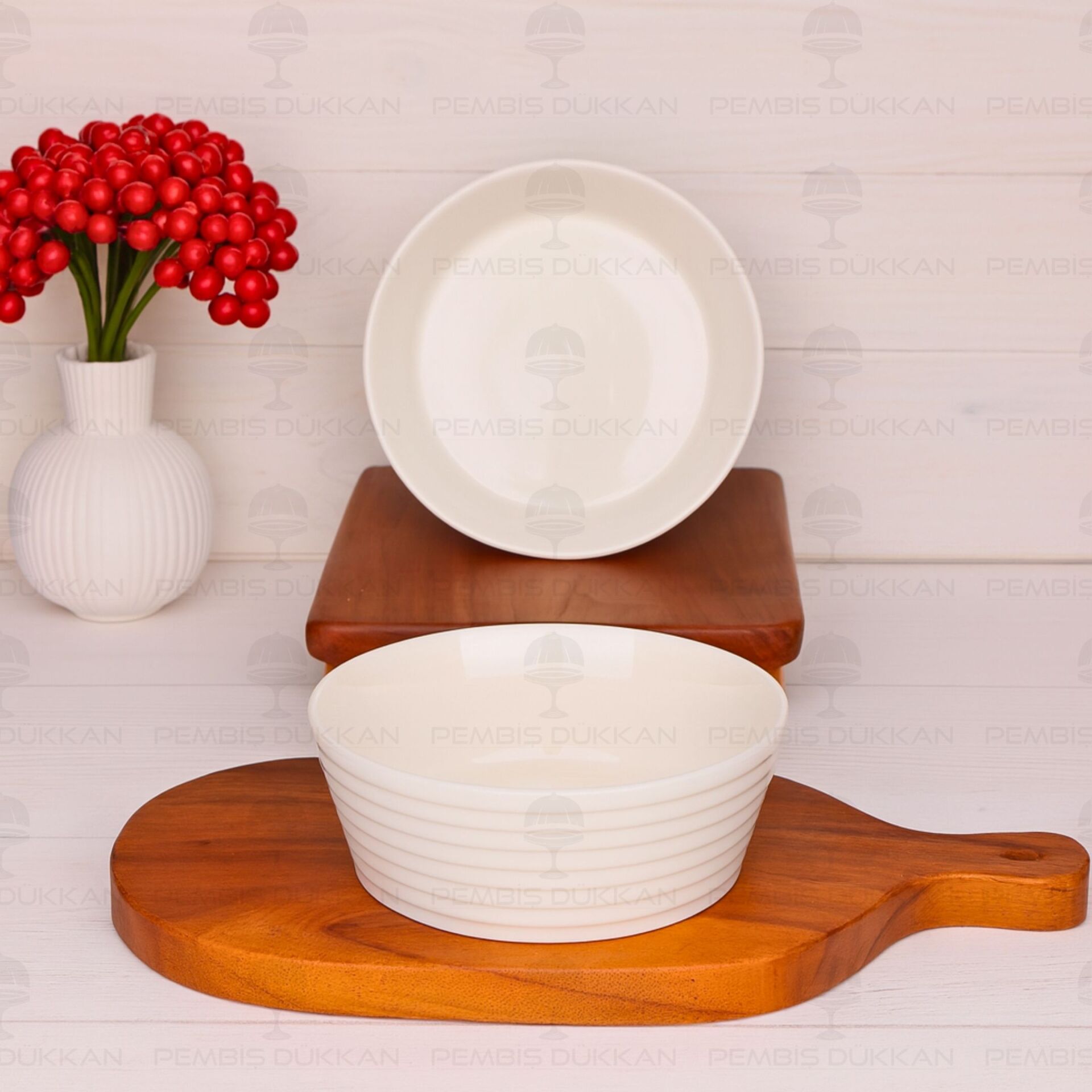 1 ADET ÇİZGİLİ 19CM PORSELEN MASA ORTASI SALATA & MEZE SERVİS (GNL3467)