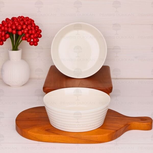 1 ADET ÇİZGİLİ 19CM PORSELEN MASA ORTASI SALATA & MEZE SERVİS (GNL3467)
