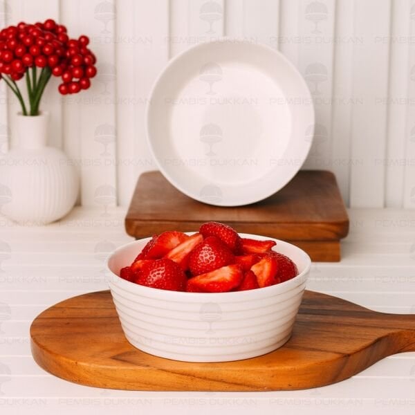 1 ADET ÇİZGİLİ 19CM PORSELEN MASA ORTASI SALATA & MEZE SERVİS (GNL3467)