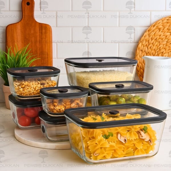 SİYAH 1380ML SİLİKON VAKUMLU, CAM SAKLAMA KABI (3H03)