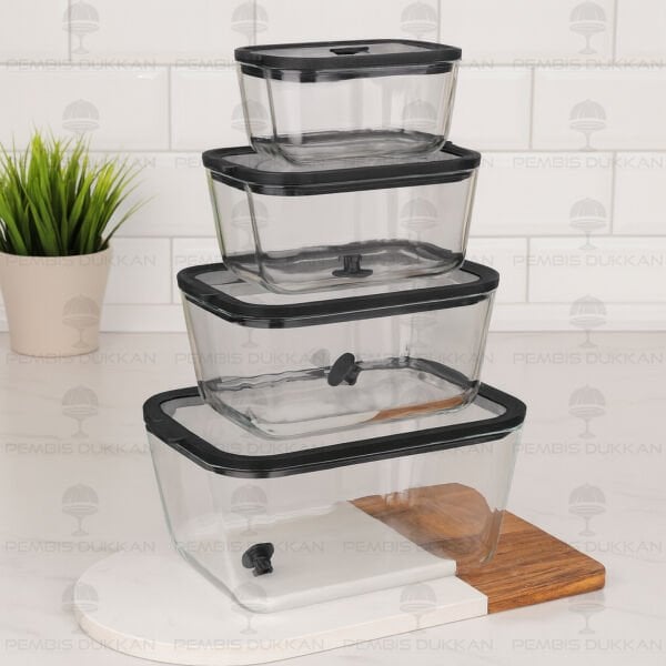 Siyah 1380ml Silikon Vakumlu, Cam Saklama Kabı (3h03)