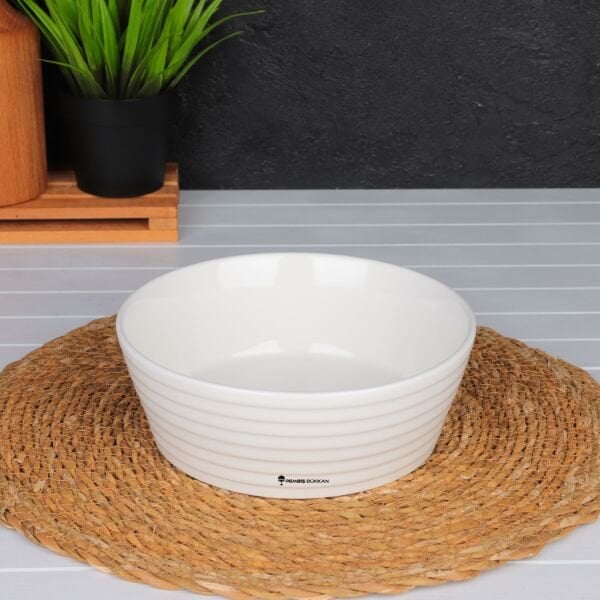 1 ADET ÇİZGİLİ 19CM PORSELEN MASA ORTASI SALATA & MEZE SERVİS (GNL3467)