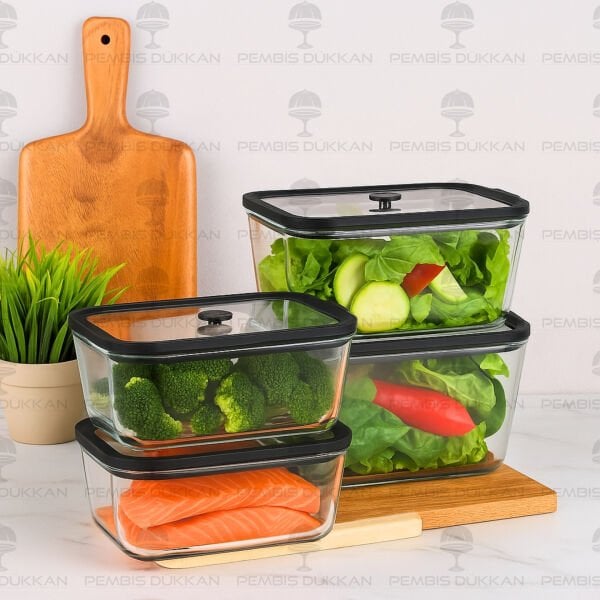 SİYAH 1380ML SİLİKON VAKUMLU, CAM SAKLAMA KABI (3H03)