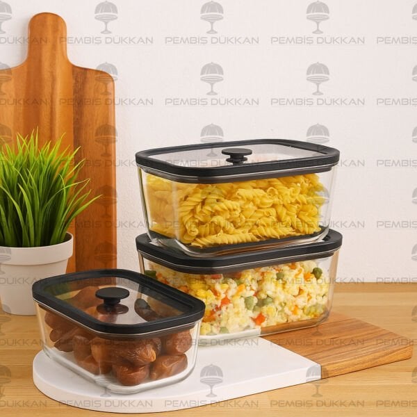 SİYAH 1380ML SİLİKON VAKUMLU, CAM SAKLAMA KABI (3H03)