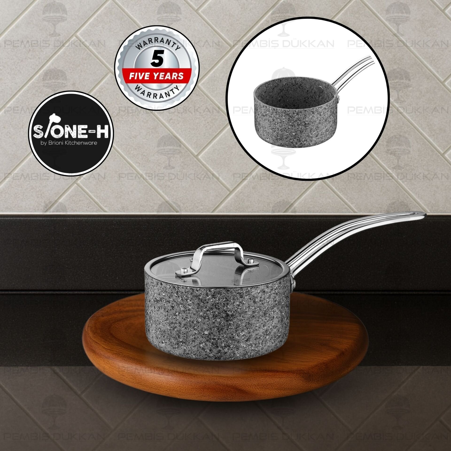 Brioni Stone-Age Gri 16 Cm Kapaklı Sos Tenceresi