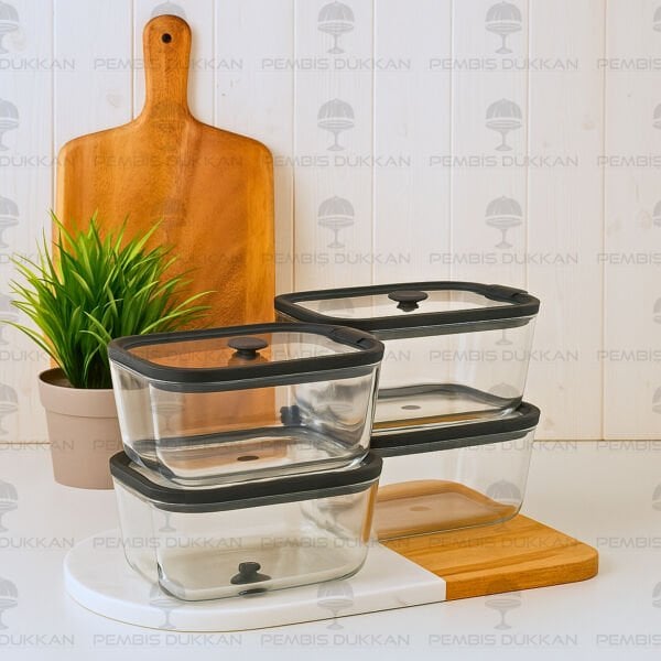 SİYAH 800ML SİLİKON VAKUMLU, CAM SAKLAMA KABI (3H02)