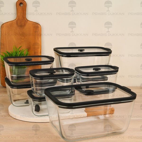 SİYAH 800ML SİLİKON VAKUMLU, CAM SAKLAMA KABI (3H02)