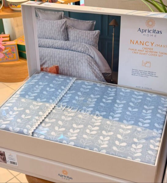 NANCY ÇİFT KİŞİLİK KREP NEVRESİM TAKIMI - MAVİ