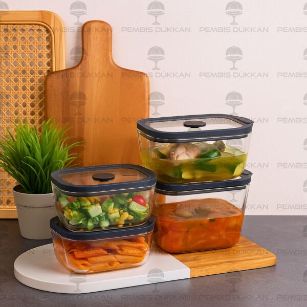 Siyah 470ml Silikon Vakumlu, Cam Saklama Kabı (3h01)