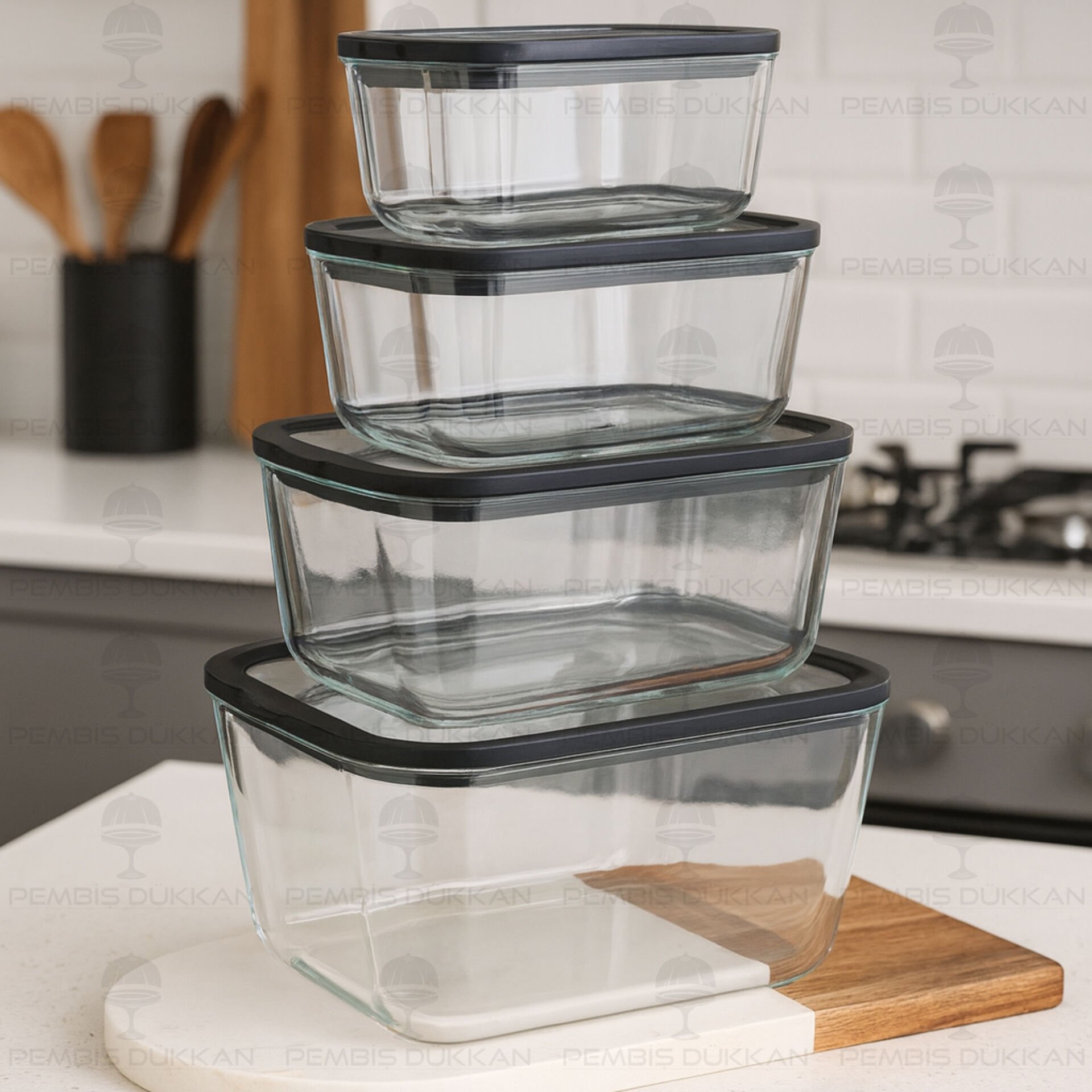 4LÜ SİYAH MİX SİLİKON VAKUMLU, CAM SAKLAMA KABI (3H01-2-3-4)