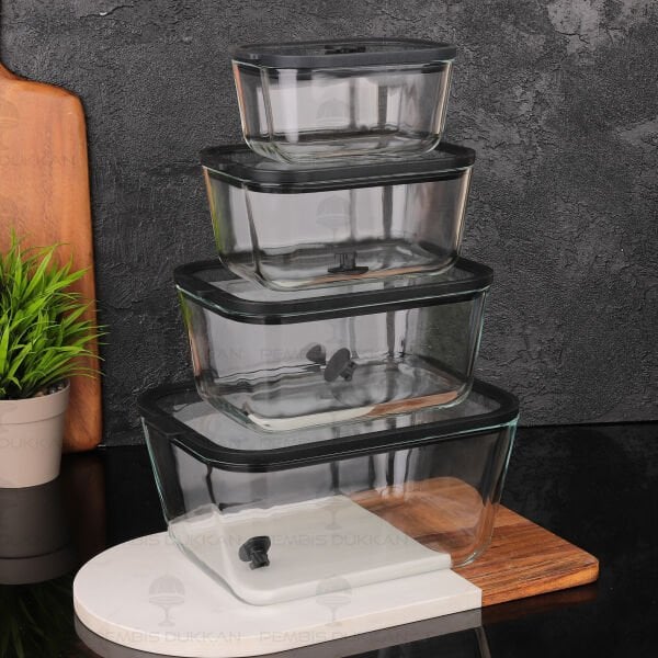 4LÜ SİYAH MİX SİLİKON VAKUMLU, CAM SAKLAMA KABI (3H01-2-3-4)