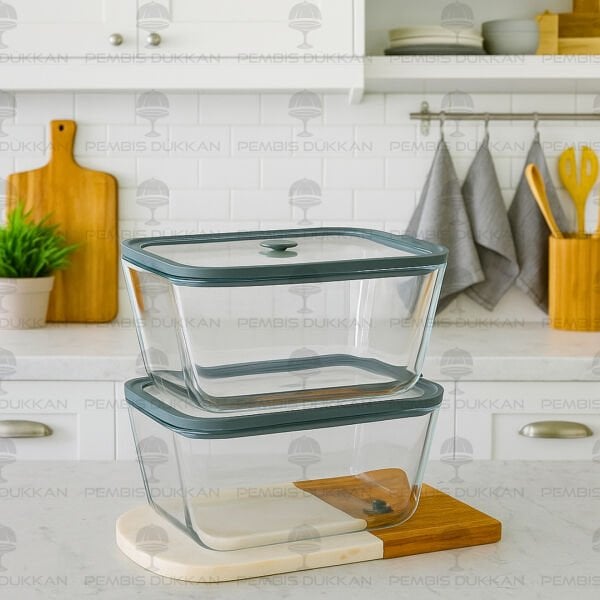 GRİ 1380ML SİLİKON VAKUMLU, CAM SAKLAMA KABI (3H03G)