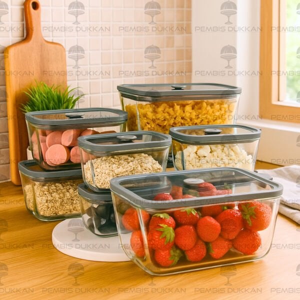 GRİ 800ML SİLİKON VAKUMLU, CAM SAKLAMA KABI (3H02G)