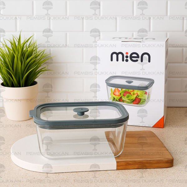 1 ADET MN 800ML SİLİKON VAKUM KAPAKLI, GRİ CAM SAKLAMA KABI (3H02G)