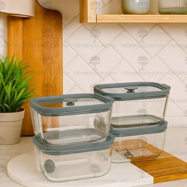 GRİ 470ML SİLİKON VAKUMLU, CAM SAKLAMA KABI (3H01G)