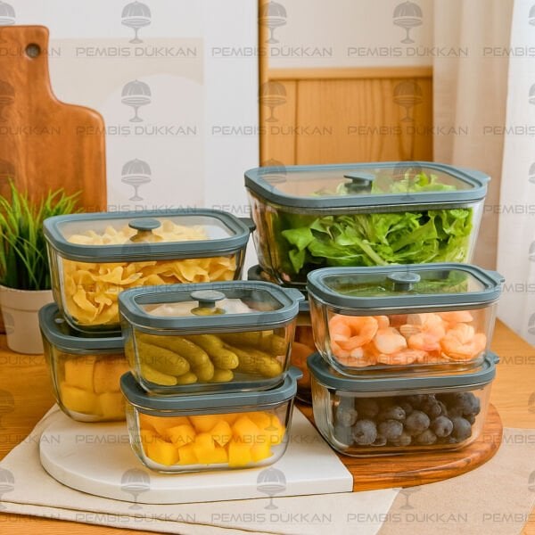 GRİ 470ML SİLİKON VAKUMLU, CAM SAKLAMA KABI (3H01G)