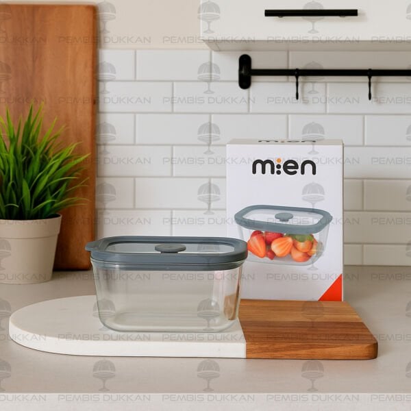 1 ADET MN 470ML SİLİKON VAKUM KAPAKLI, GRİ CAM SAKLAMA KABI  (3H01G)