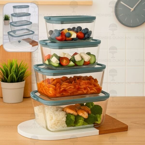 4LÜ GRİ MİX SİLİKON VAKUMLU, CAM SAKLAMA KABI  (3H01G-2G-3G-4G)