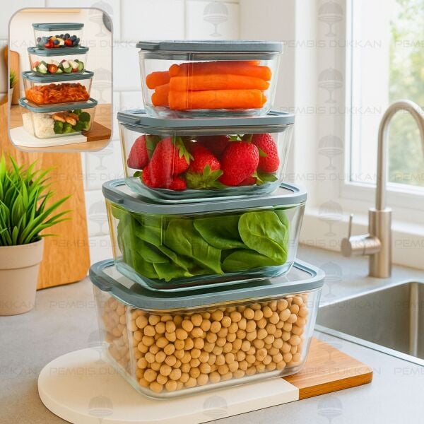 4LÜ GRİ MİX SİLİKON VAKUMLU, CAM SAKLAMA KABI  (3H01G-2G-3G-4G)