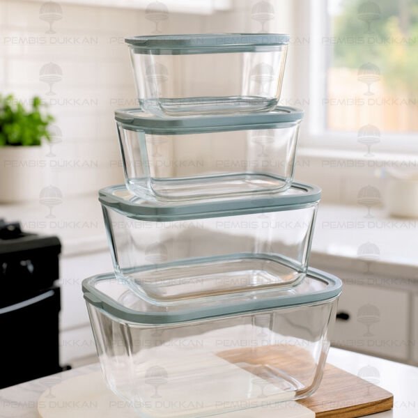 4LÜ MN SİLİKON VAKUM KAPAKLI, GRİ CAM SAKLAMA KABI SET