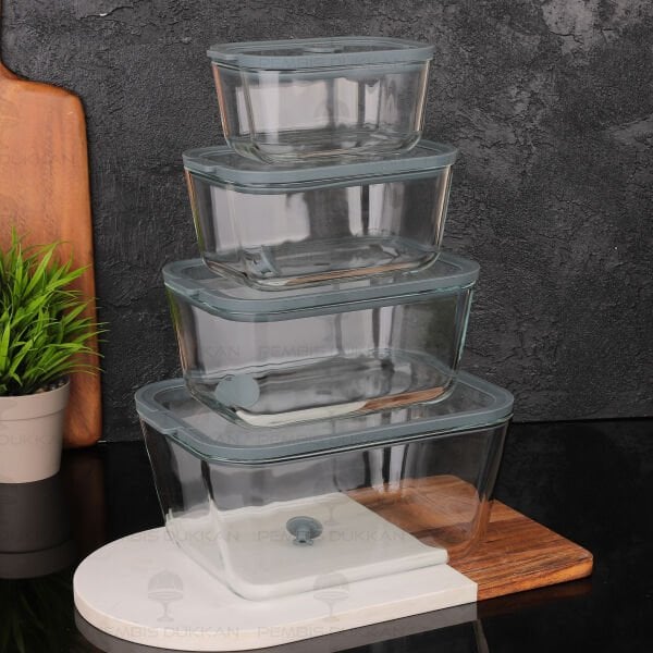 4LÜ GRİ MİX SİLİKON VAKUMLU, CAM SAKLAMA KABI  (3H01G-2G-3G-4G)