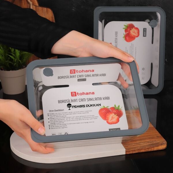 1 Adet Gri Basık 2600ml Silikon Vakumlu, Cam Saklama Kabı (Thn 83362)