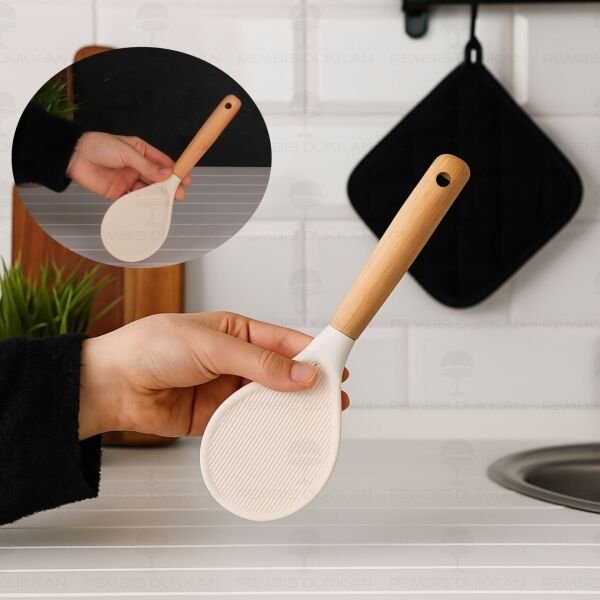 KREM BAMBU SAPLI BOHO SİLİKON KAŞIK (1439)